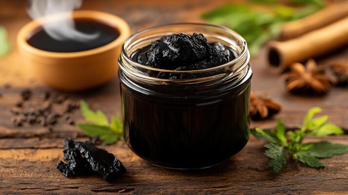 shilajit-resin-in-a-glass-jar-with-herbs-and-spices-photo