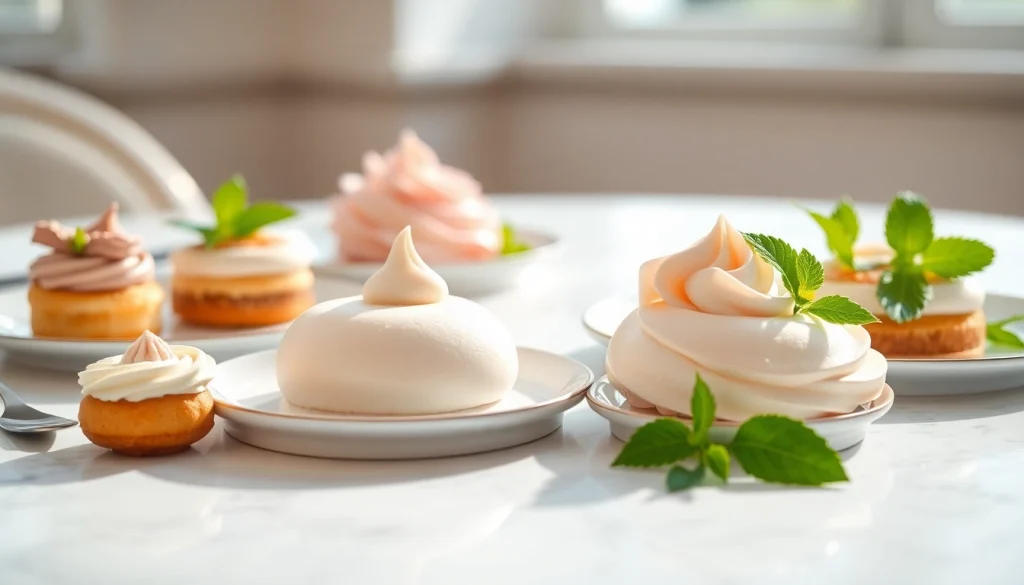 Mousseline dessert elegantly presented on a dining table, showcasing its creamy texture.