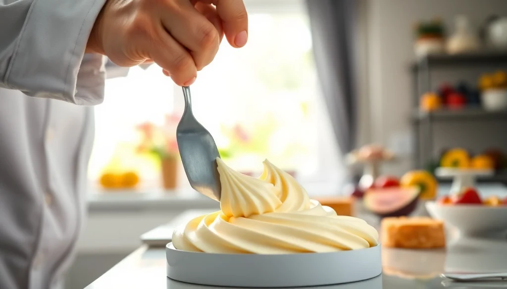 Maak mousseline crème in een chique keuken met verse ingrediënten.