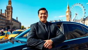 london chauffeur providing professional service in a luxury black car near famous London landmarks