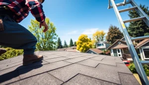 Enhancing roofing replacement Portland Oregon with a professional contractor inspecting a residential roof.