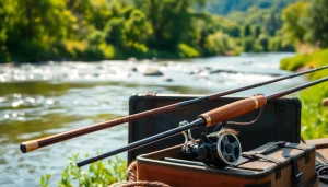 Showcasing the Best fly fishing rods in an idyllic outdoor setting with a serene river backdrop.